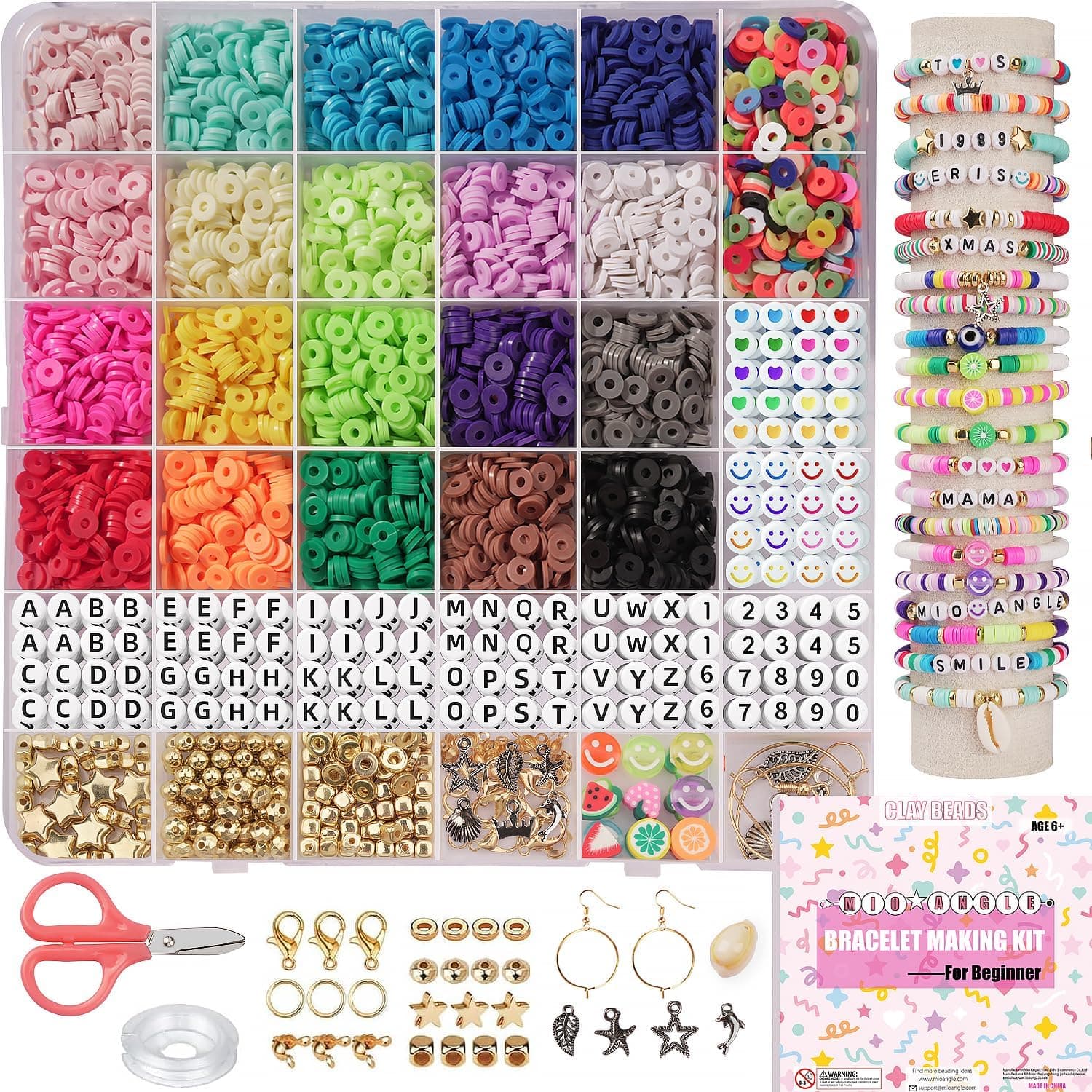 Mio Angle Bracelet Making Kit for Beginner 5000Pcs Preppy Polymer Friendship Bracelet Making with Charms Kit