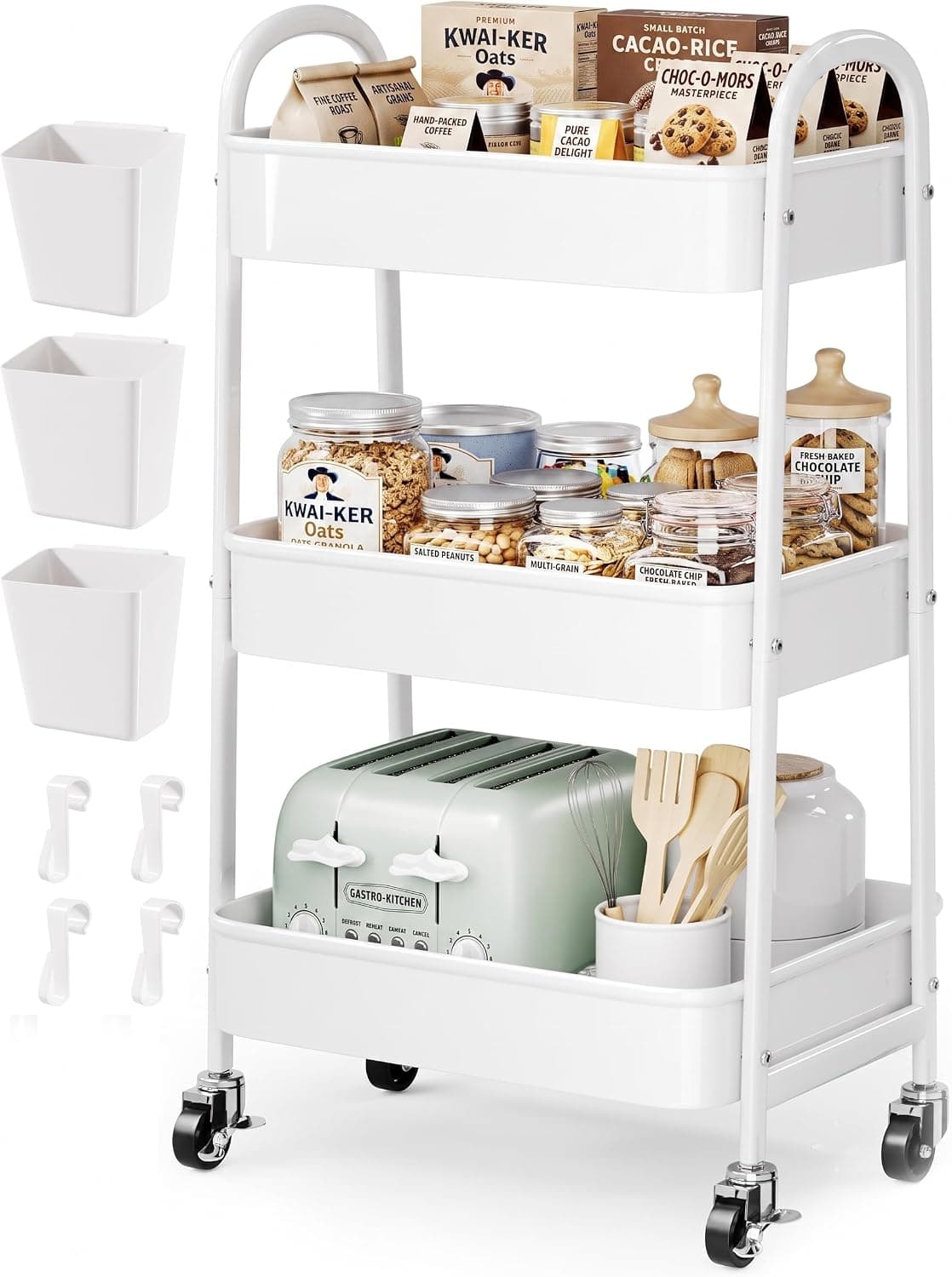 3 Tier Rolling Cart Metal with Wheels, Heavy Duty Three Tiered Craft Cart Organizer