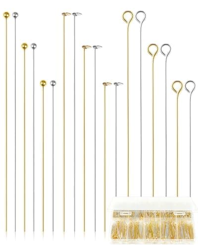 FIVEIZERO 900 PCS Eye Pins, Head Pins and Ball Pins, Gold & Silver, 3 Size