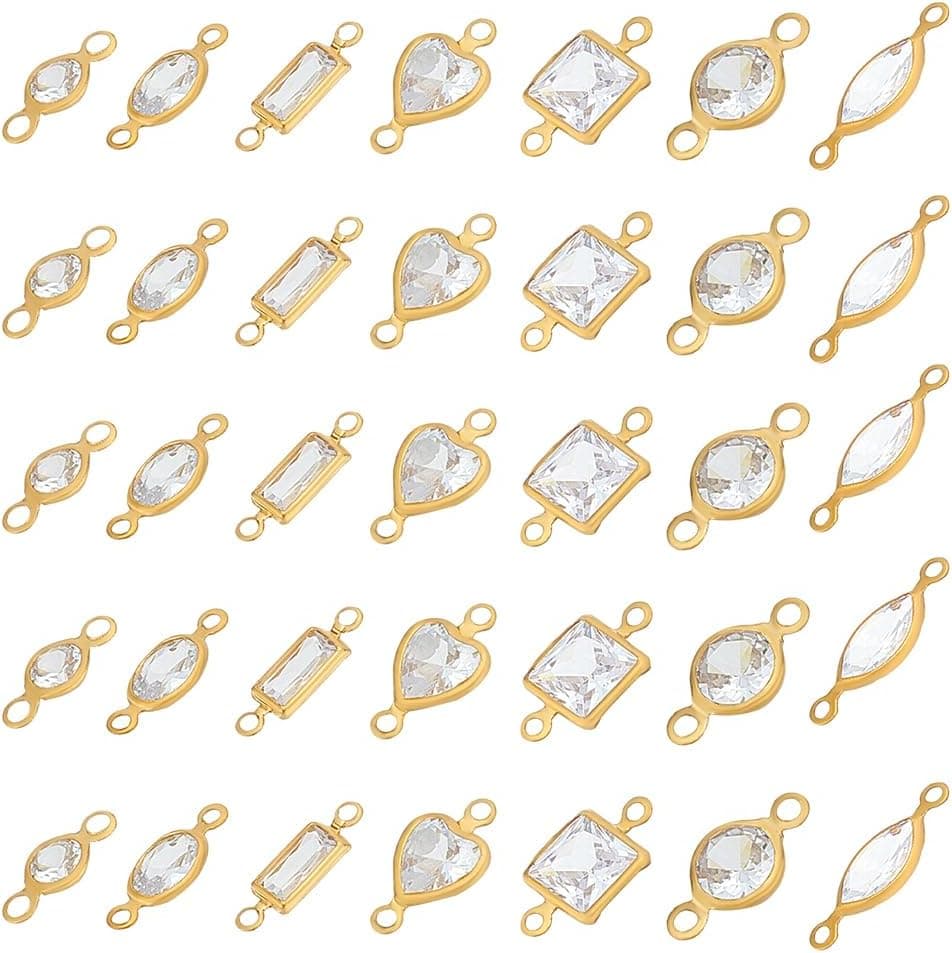 UNICRAFTALE About 140Pcs 7 Styles Clear Crystal Rhinestone Connector Charms Flat Round Connector Pendants Cubic Zirconia Link Charm