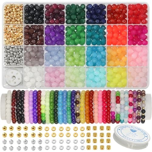 JULIMAIDONG 8mm 24Color Glass Beads for Bracelets Jewelry Making Kits | 1000PCS Round Crystal Glass Bracelet Beads Making Kit for Jewelry Making Kits Bead DIY Crafts with Spacer Charms Accessories