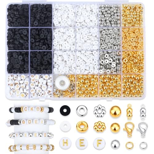 DUQGUHO Clay Beads Bracelet Making Kit for Adults 2940 Pcs, Clay Beads for Bracelets Making 6mm, Black and White Bead Kits for Jewelry DIY