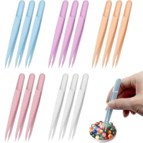 15PCS Multi-Colors Plastic Tweezers, Plastic Fuse Beads Forceps for DIY