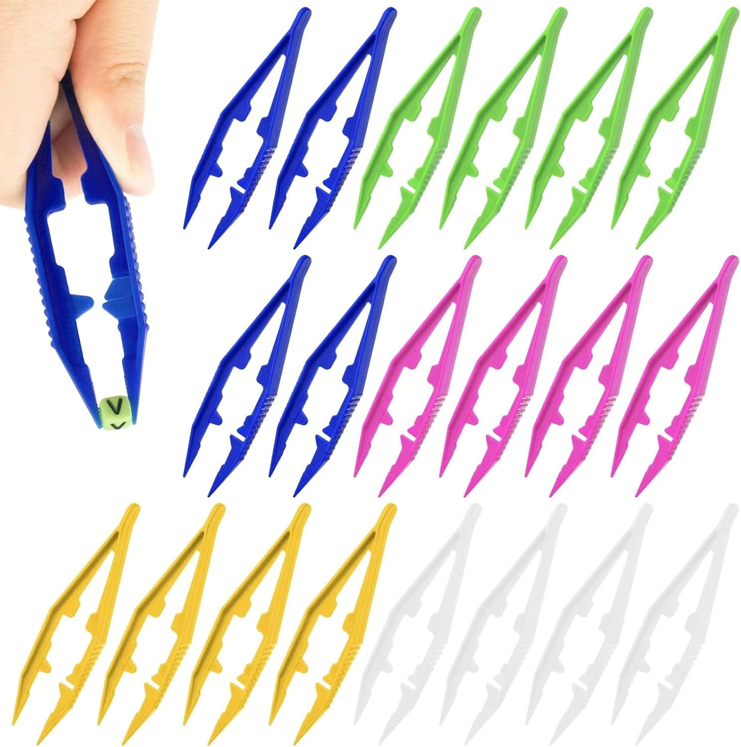 20PCS Plastic Craft Tweezers Set for Beading, Dried Flower Arranging & Jewelry Making - Non-Slip Bead Tweezers Grabber Tools