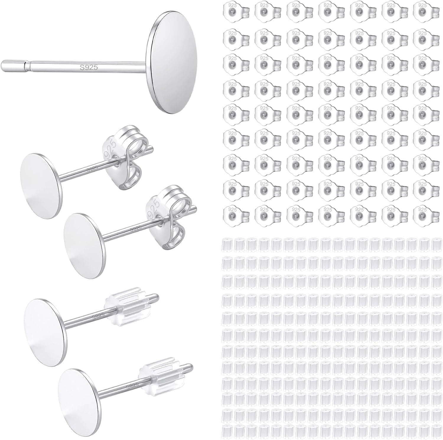 30PCS Silver Flat Pad Earring Posts Hypoallergenic Earring Studs with 925 Sterling Silver Post
