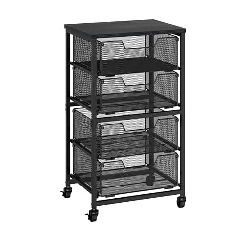Rolling Cart with Drawers, 4-Drawer Storage Cart on Wheels with Wooden Top, Metal Utility Cart with Storage Drawers, Craft Storage Art Cart for Classroom, Office, Kitchen, Bedroom,Patent Pending