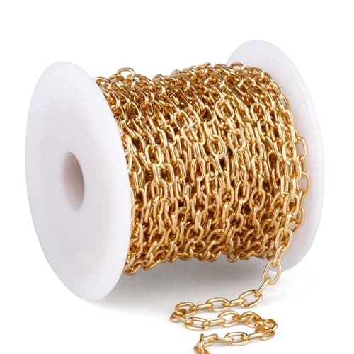 33FT 4MM Gold Rolo Cable Chain Roll Bulk for Jewelry Making DIY Craft