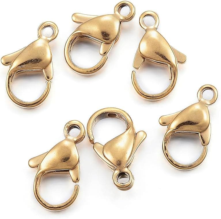 Stiesy 100Pcs 24K Gold Plated Lobster Claw Clasps 12x7x3.5mm 304 Stainless Steel Necklace Clasps and Closures for Bracelet Jewelry Findings