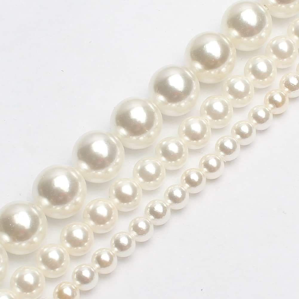 THRELE Glass Pearl Beads, 10mm Round Pure White Faux Pearls Loose Beads for Jewelry Making (36pcs)