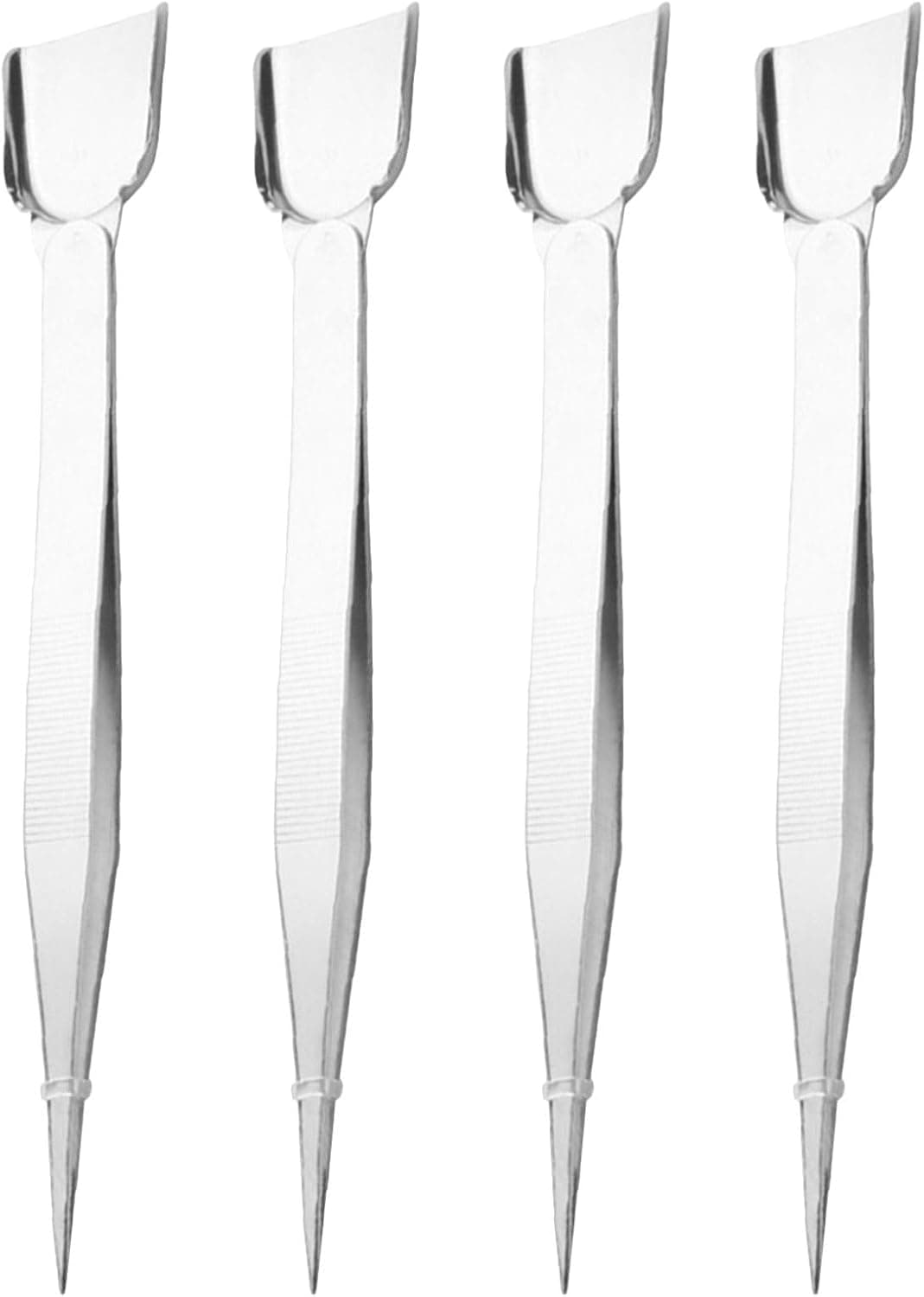 SEWACC 4pcs Stainless Steel Jewelry Tweezers with Scoop and Bead Tray, Precise Gemstone Picker Tool Set