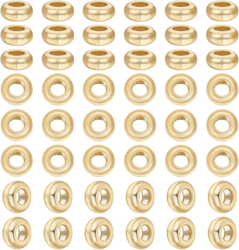 BENECREAT 50pcs 925 Sterling Silver Spacer Beads, 3mm Flat Round Rondelle Spacer Bead, Disc Beads Metal Loose Bead for DIY Bracelet Necklace (Gold)