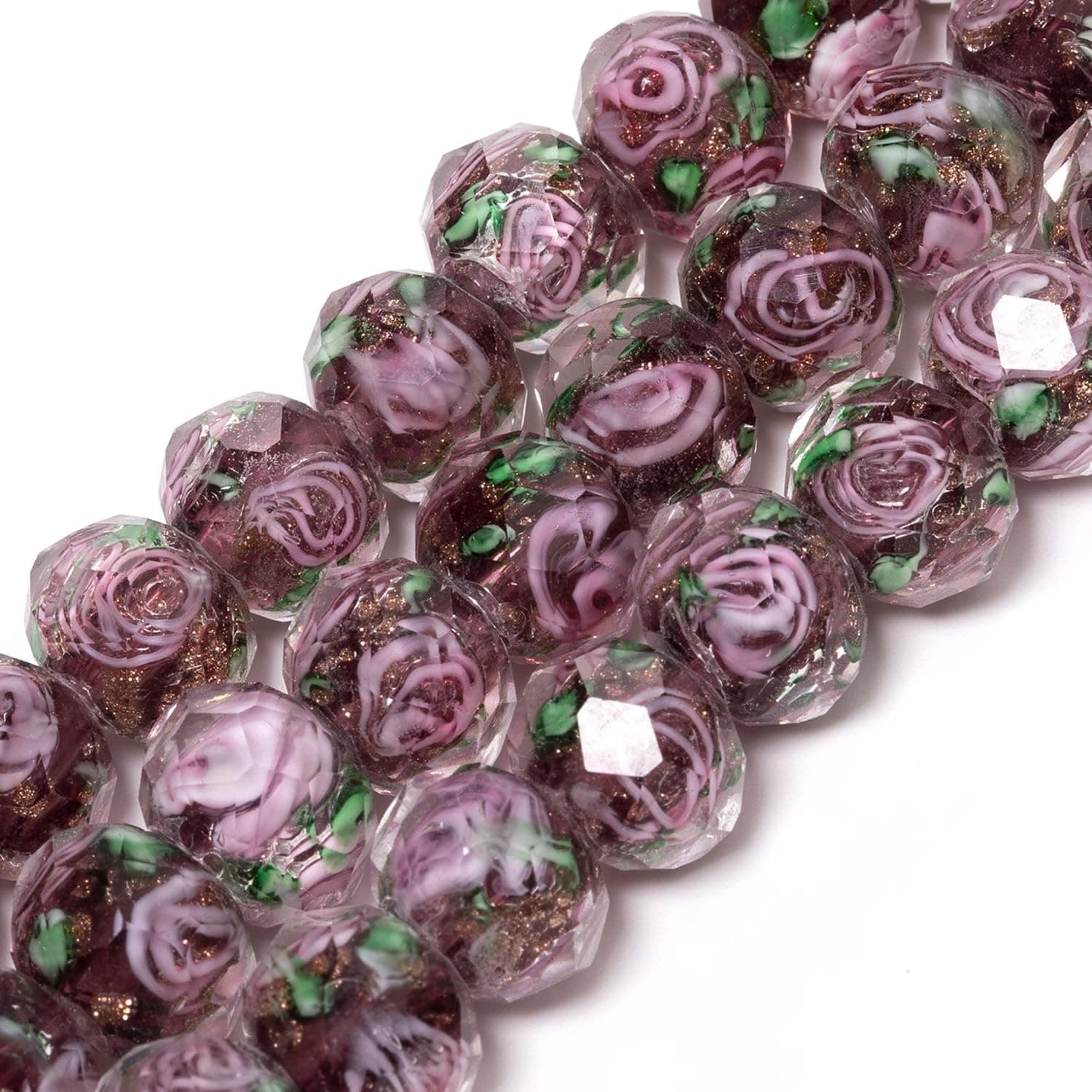 NITOPUPU 50pcs 8~10mm Rose Lampwork Bead Handmade Faceted Dark Purple Murano Glass Beads for Jewelry Making Supplies, Bracelet, Rosary Craft
