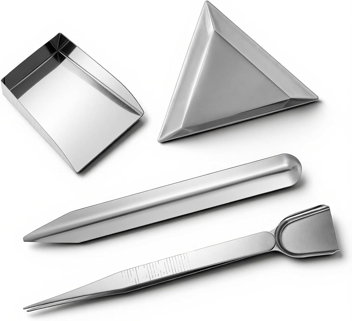 4PCS Bead Scoop, Craft Jewelry Bead Diamond Scoop Set, Stainless Steel Tweezer with Scoops and Beads Sorting Trays