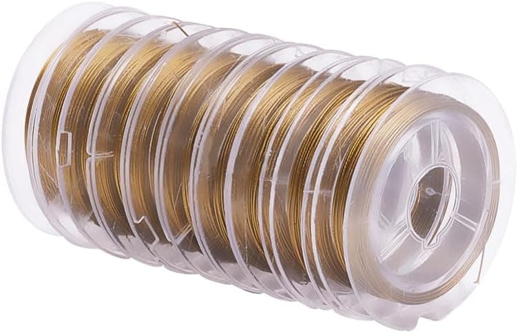 Gelirda 10 Rolls 32.8 Feet Golden Tiger Tail Wire 0.38mm Round Metal Craft Wire with Spool Stainless Steel Beading Thread for Jewelry Making